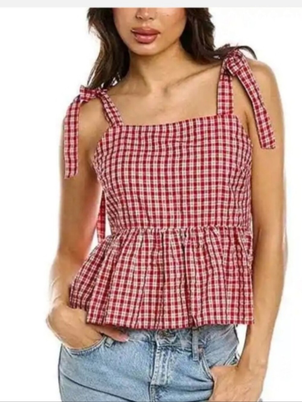 Madewell Rosalie Tie Strap Top In Seesucker Check